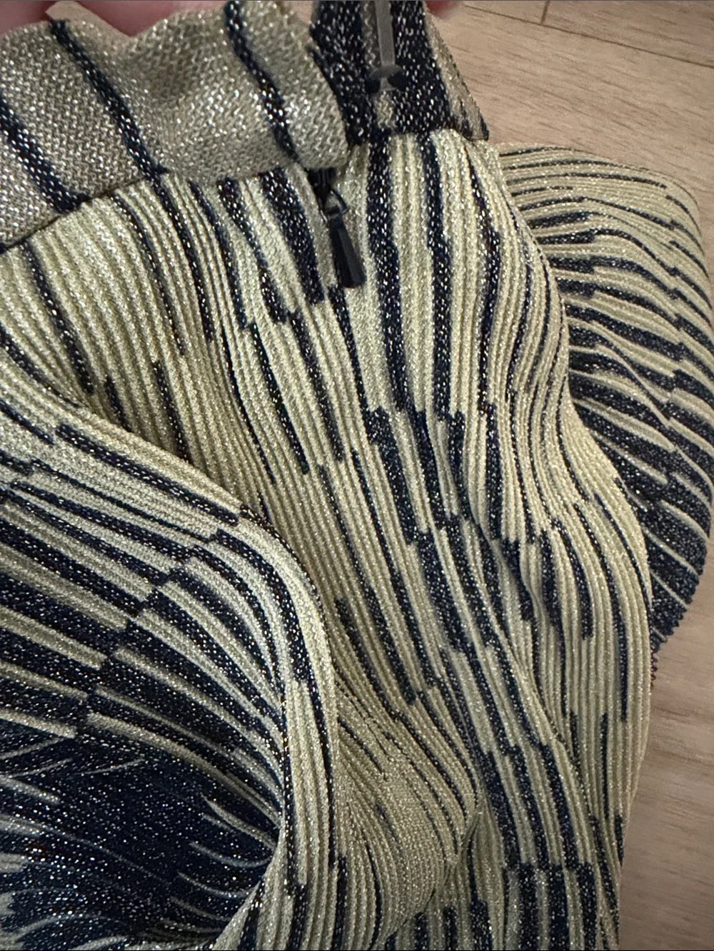 Vivienne Tam Pleats Please 2-Piece Jacket + Skirt Set in Glitter Olive + Black